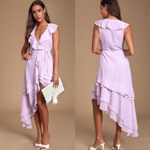 Lulus • Lavender Wrap Midi Dress in Floral Design